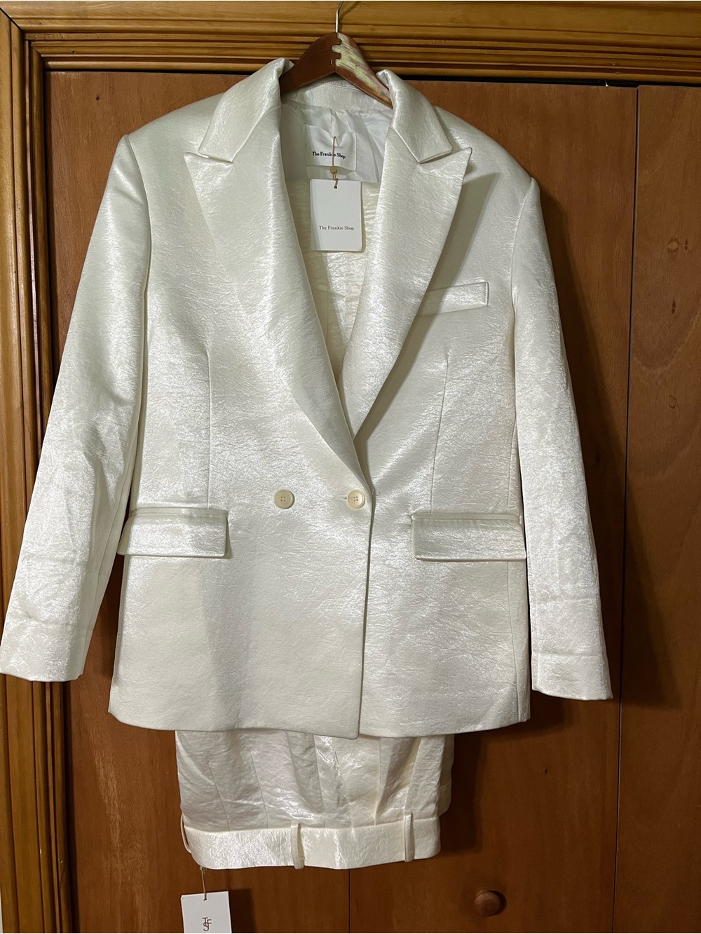NWT The Frankie Shop Ivory Shimmer Double-Breasted Elvira Suit size M/L